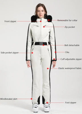 Macacão de Esqui Feminino GSOU SNOW – Peça Única, Acolchoado, Impermeável, Respirável e à Prova de Vento
