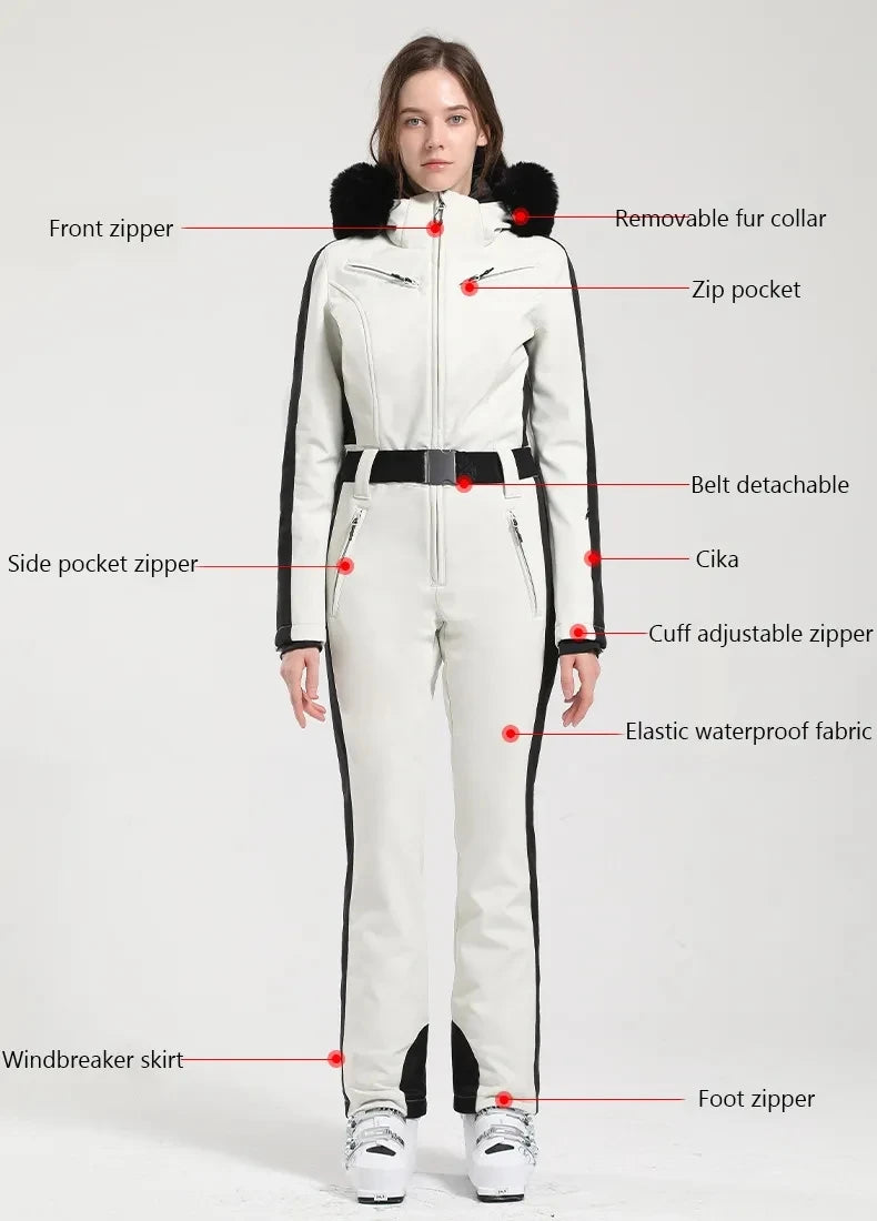 Macacão de Esqui Feminino GSOU SNOW – Peça Única, Acolchoado, Impermeável, Respirável e à Prova de Vento