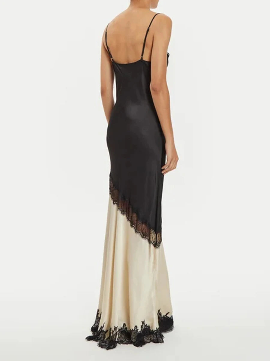 Vestido com Recortes Esculpidos em Renda e Elegância Patchwork