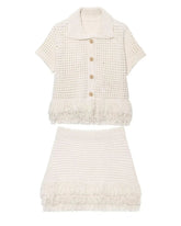 Conjunto em Tricô Vazado – Saia Mini + Camisa