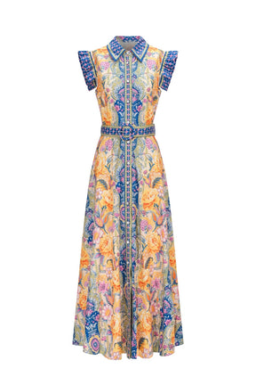Vestido Elegante de Corte Clássico com Abotoamento Frontal e Caimento Impecável