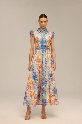 Vestido Elegante de Corte Clássico com Abotoamento Frontal e Caimento Impecável