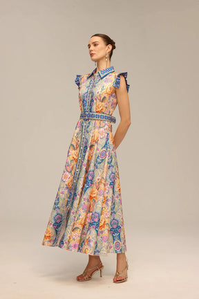Vestido Elegante de Corte Clássico com Abotoamento Frontal e Caimento Impecável