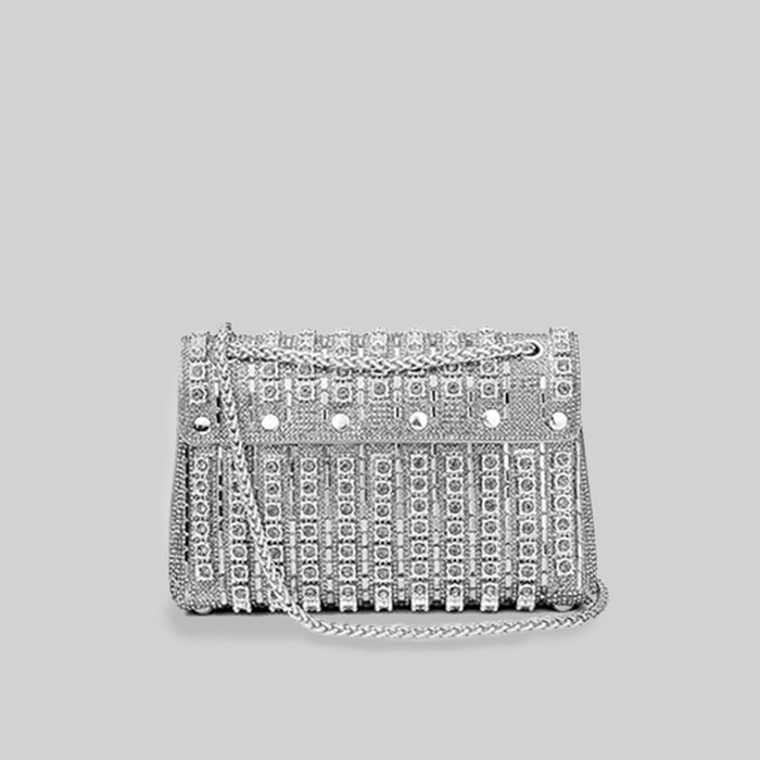 Bolsa Glamour Prateada com Brilho de Strass