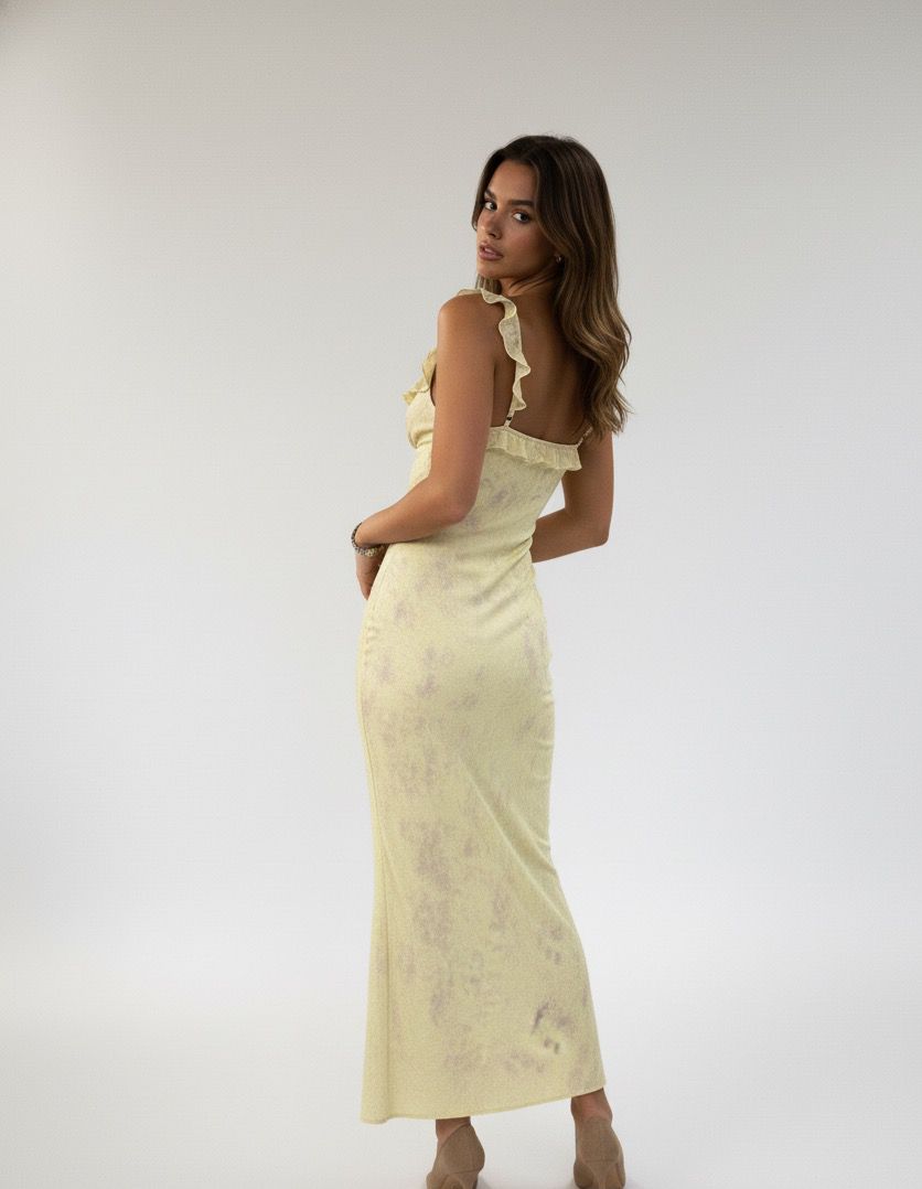Vestido Longo Floral Retrô Amarelo – Elegância e frescor em cada detalhe