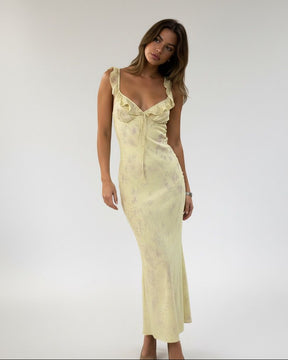 Vestido Longo Floral Retrô Amarelo – Elegância e frescor em cada detalhe