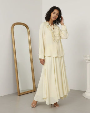 Conjunto Camisa com Babados & Saia Midi Casual Primavera/Verão