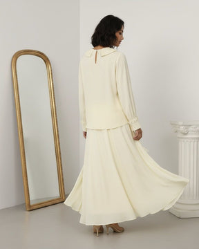 Conjunto Camisa com Babados & Saia Midi Casual Primavera/Verão