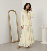 Conjunto Camisa com Babados & Saia Midi Casual Primavera/Verão