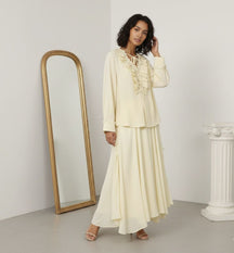 Conjunto Camisa com Babados & Saia Midi Casual Primavera/Verão