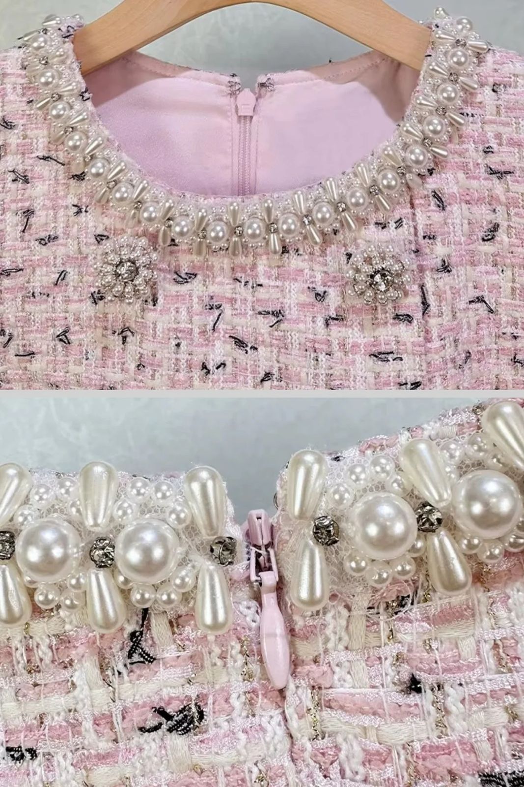 Vestido de Alfaiataria com Pedrarias Bordadas à Mão em Acabamento Sofisticado