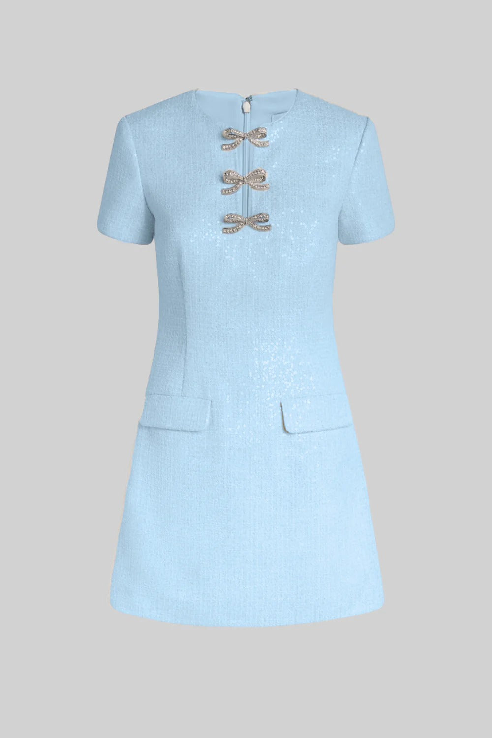 Vestido A-Linha com Laço e Pedrarias Bordadas à Mão – Elegância e Sofisticação