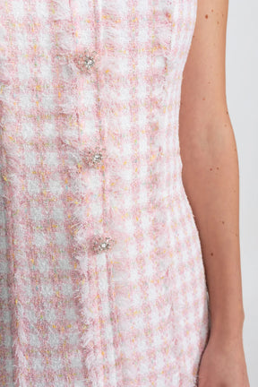 Vestido Tweed Blue Royale com Botões de Cristal Bordados à Mão