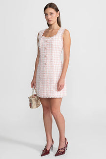 Vestido Tweed Blue Royale com Botões de Cristal Bordados à Mão