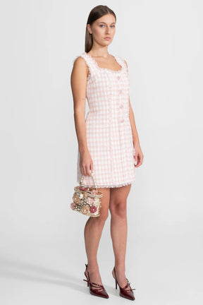 Vestido Tweed Blue Royale com Botões de Cristal Bordados à Mão