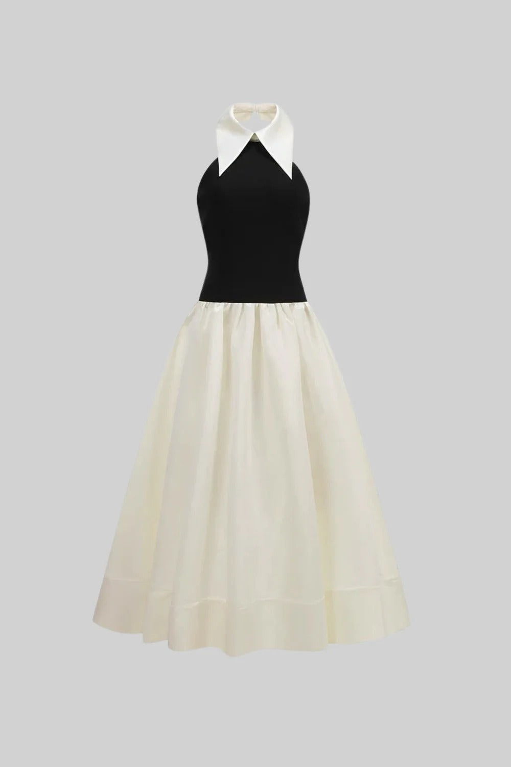 Vestido Longo Clássico com Lapela Estruturada e Silhueta A-Line