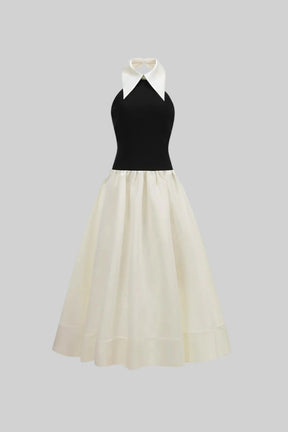 Vestido Longo Clássico com Lapela Estruturada e Silhueta A-Line