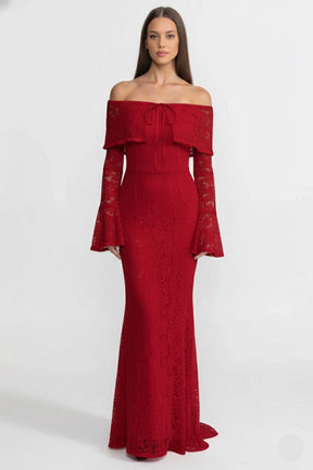 Vestido Longo Ombro a Ombro com Renda — Elegância Atemporal