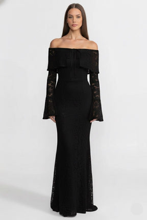 Vestido Longo Ombro a Ombro com Renda — Elegância Atemporal