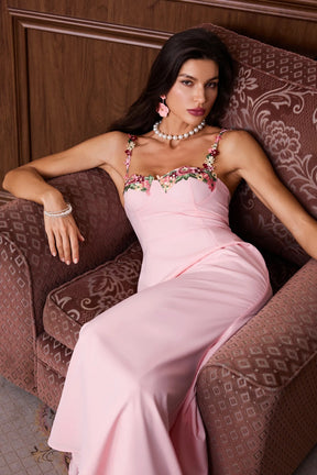 Vestido Longo Floral com Amarração e Modelagem Ajustada