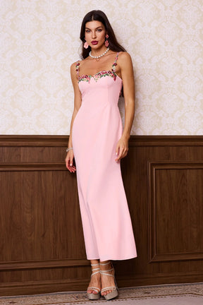 Vestido Longo Floral com Amarração e Modelagem Ajustada