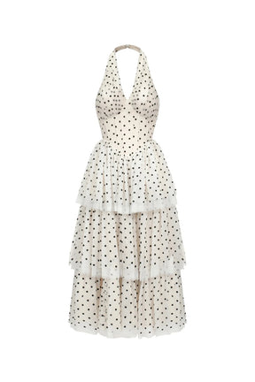 Vestido Midi com Recortes Artísticos e Renda Delicada em Poás