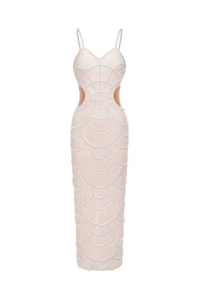 Vestido Halter com Bordado à Mão em Pedrarias e Recortes Sensuais – Elegância Escultural para Ocasiões Especiais