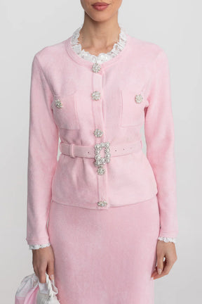 Conjunto Executivo Rosa: Casaco Estruturado e Saia Sereia Midi – Elegância