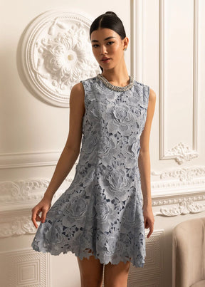 Vestido com Renda e Pedrarias – Design Elegante e Silhueta Refinada