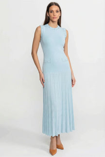 Vestido Midi em Tricô com Aplicações de Pérolas – Azul Serenity