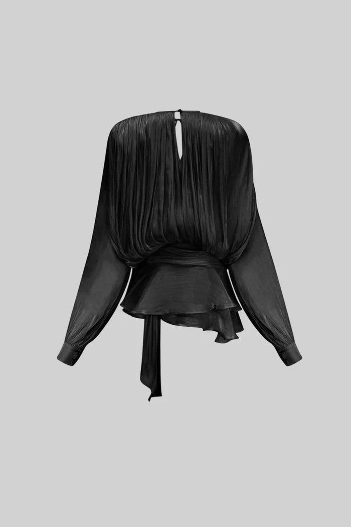 Vestido Mini com Babados, Mangas Longas e Silhueta Fluida