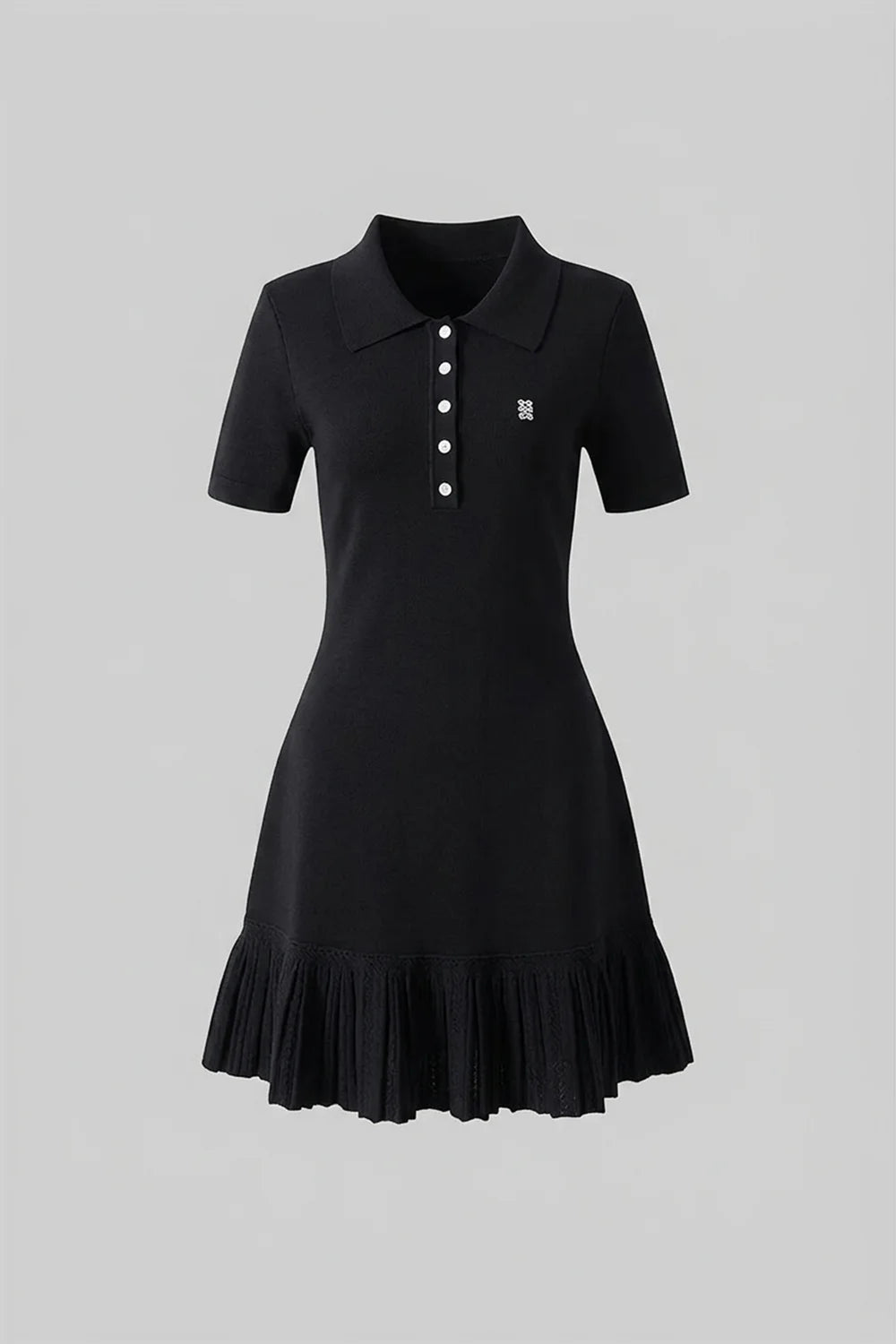 Vestido Curto Estilo Polo com Saia de Babados Pregueados
