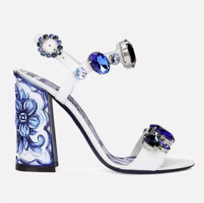 Sandália Luxuosa Diamond Crystal – Estampa Azul e Branco
