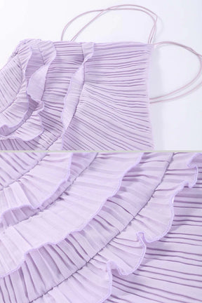 Vestido Sexy Assimétrico e Decote nas Costas – Sem Mangas, Com Babados, Cintura Alta e Modelagem Slim