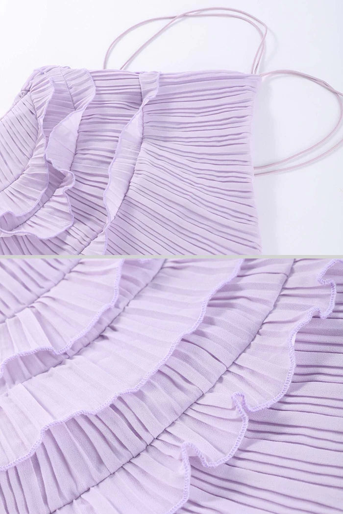Vestido Sexy Assimétrico e Decote nas Costas – Sem Mangas, Com Babados, Cintura Alta e Modelagem Slim