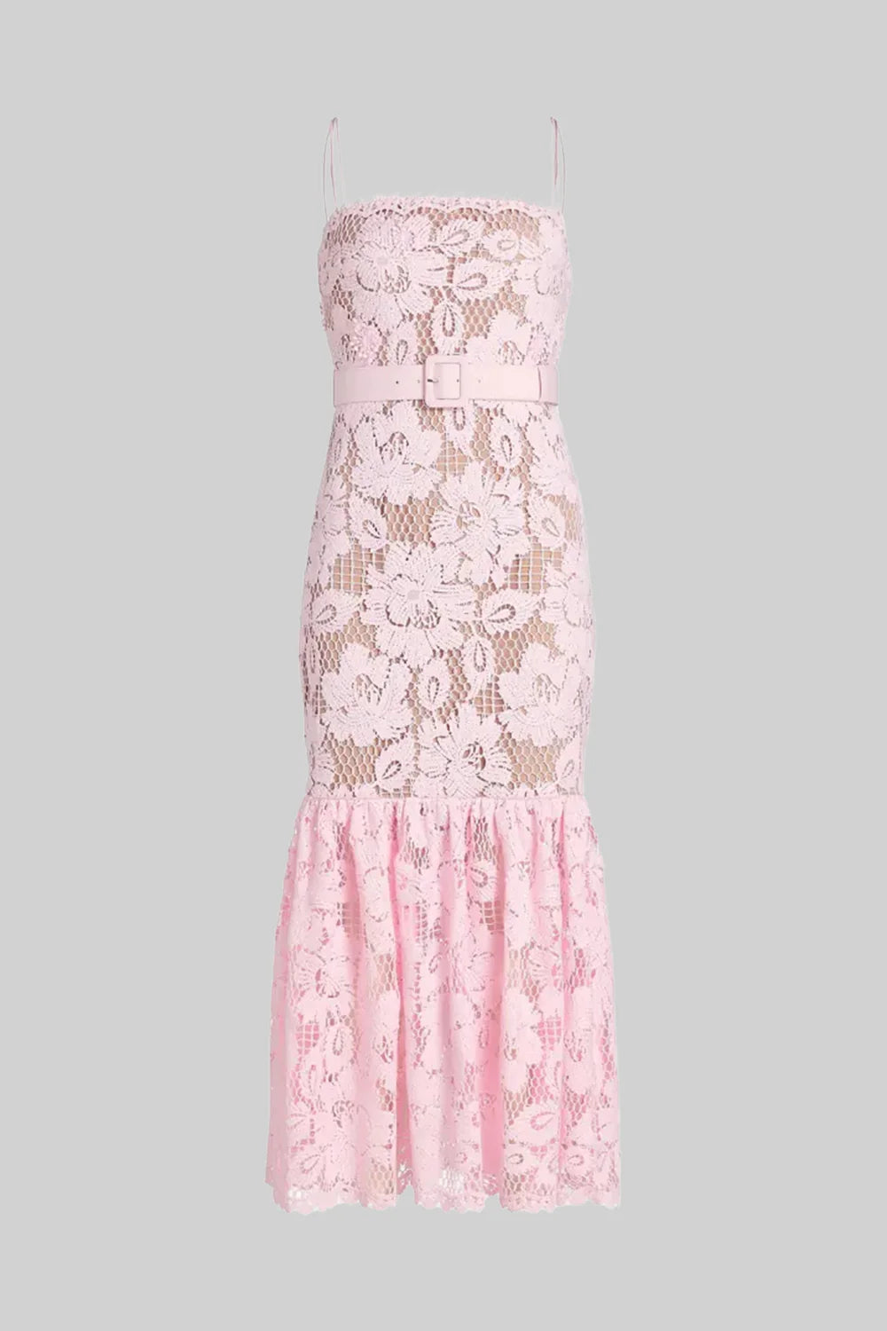 Vestido Longo Sereia em Renda com Recortes Vazados e Alças Delicadas