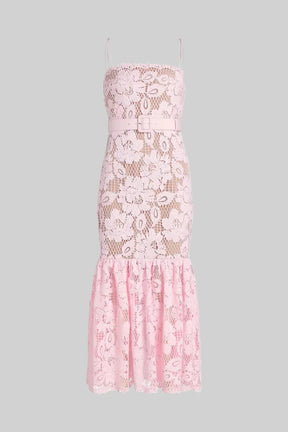 Vestido Longo Sereia em Renda com Recortes Vazados e Alças Delicadas