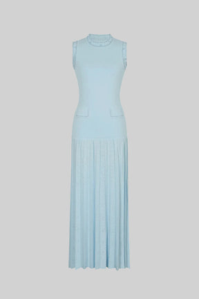 Vestido Midi em Tricô com Aplicações de Pérolas – Azul Serenity