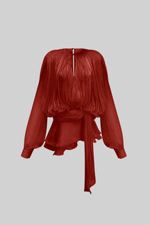 Vestido Mini com Babados, Mangas Longas e Silhueta Fluida