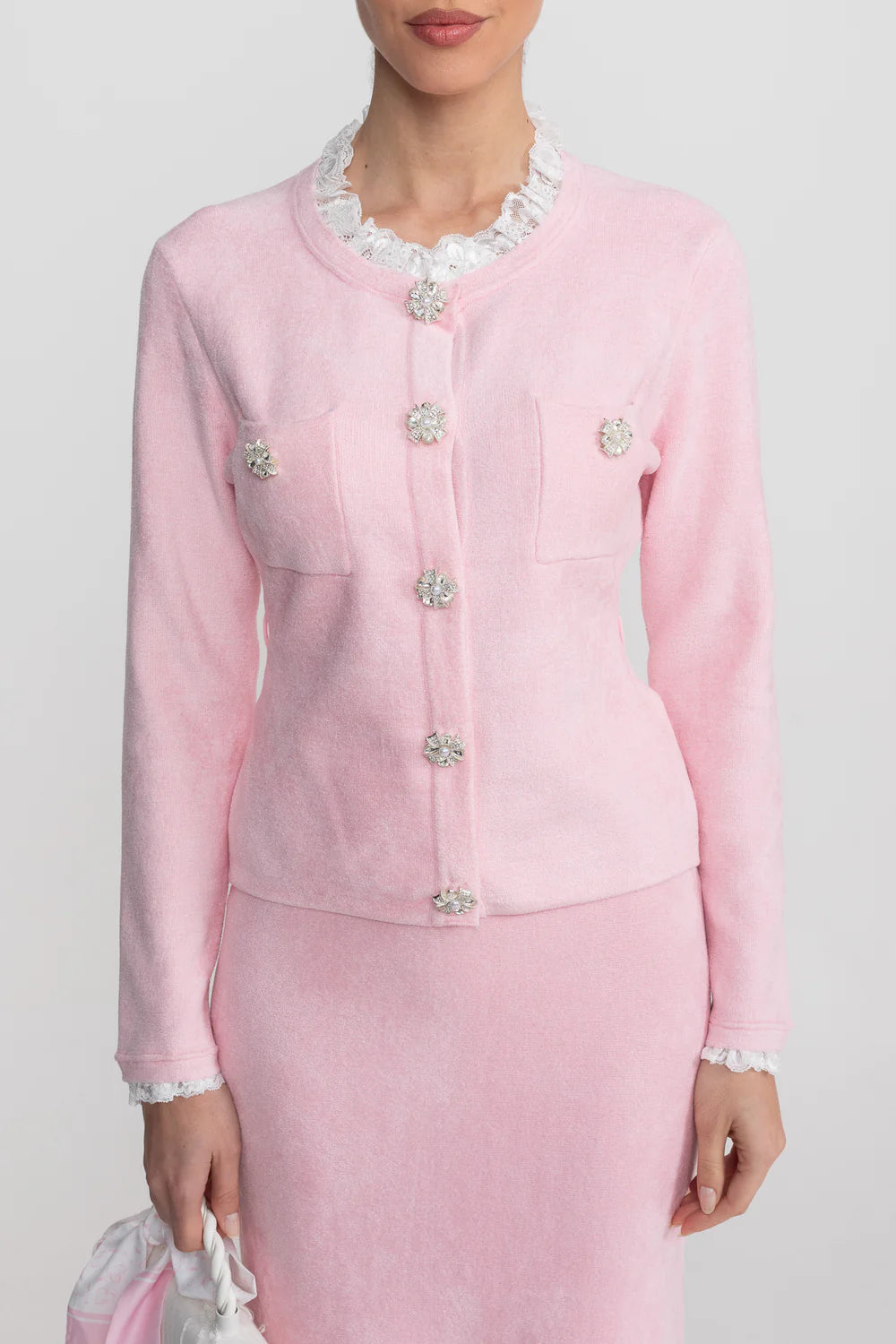 Conjunto Executivo Rosa: Casaco Estruturado e Saia Sereia Midi – Elegância