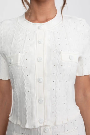 Conjunto Elegante em Tricot com Manga Curta e Saia