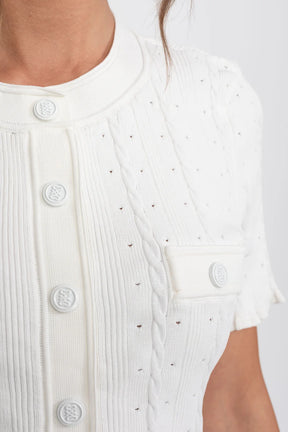 Conjunto Elegante em Tricot com Manga Curta e Saia