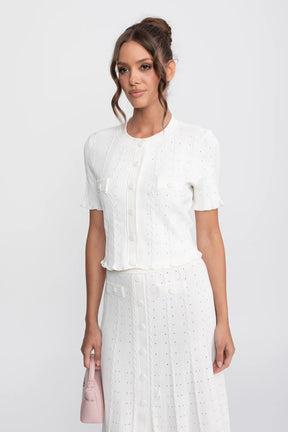 Conjunto Elegante em Tricot com Manga Curta e Saia
