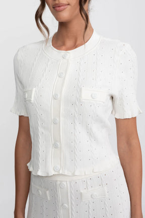 Conjunto Elegante em Tricot com Manga Curta e Saia