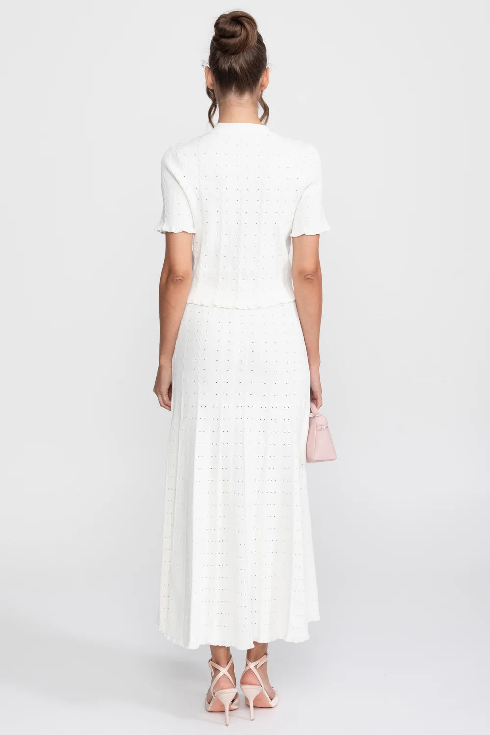 Conjunto Elegante em Tricot com Manga Curta e Saia