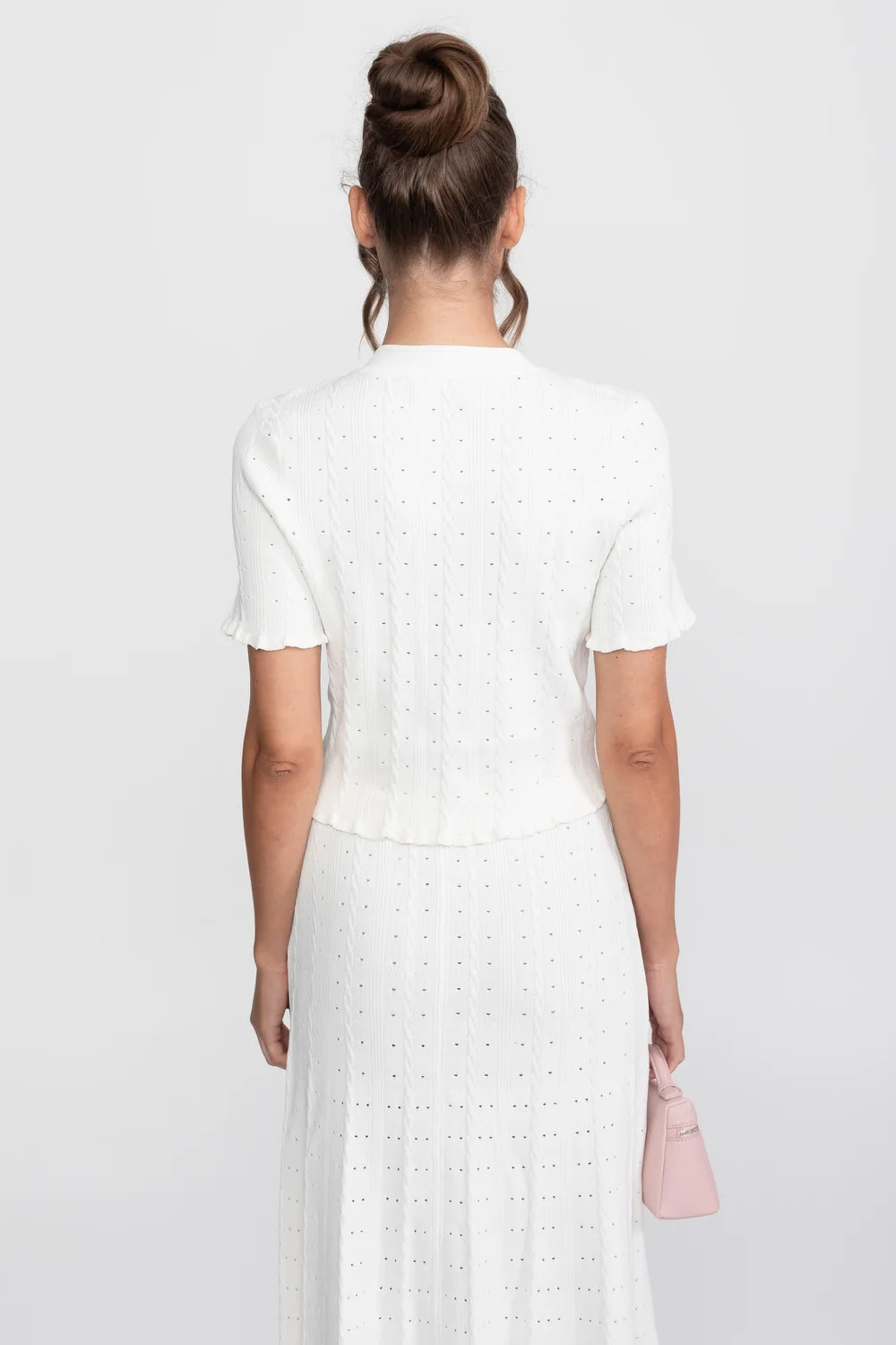 Conjunto Elegante em Tricot com Manga Curta e Saia