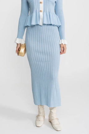 Conjunto Tricô de Duas Peças: Casaco com Peplum e Saia Sereia Midi