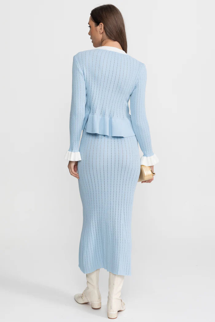 Conjunto Tricô de Duas Peças: Casaco com Peplum e Saia Sereia Midi