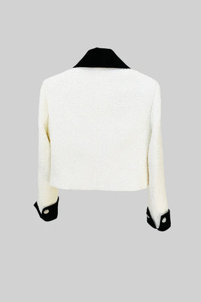 Blazer de Tweed Branco com Laço Metálico