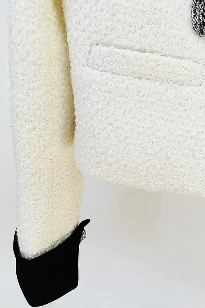 Blazer de Tweed Branco com Laço Metálico